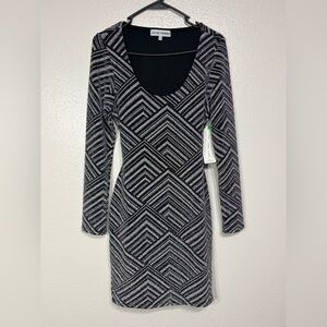 Almost Famous Stripe Glittery Long Sleeve Shift Women's Dress Size Large